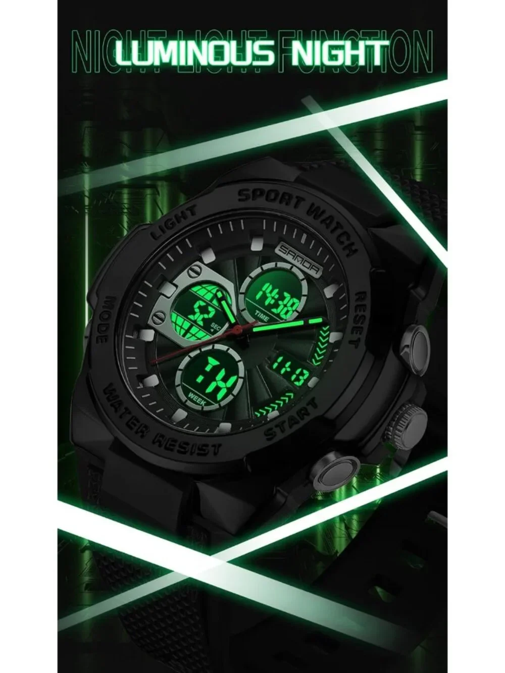 Men's All Black Analog Quartz Electronic Military Multifunction Digital Watch